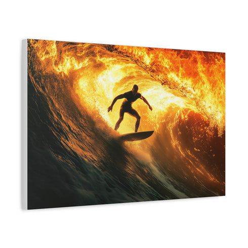 Surfer Riding Waves of Fire — Canvas Wall Art — Side Profile & Stretched Corner Detail
