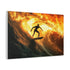 Surfer Riding Waves of Fire — Canvas Wall Art — Side Profile & Stretched Corner Detail
