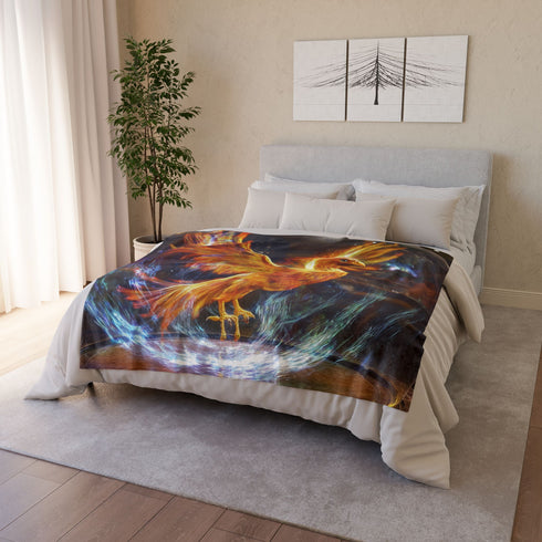 Holographic Phoenix Beneath Glass Dome Plush Fleece Throw Blanket