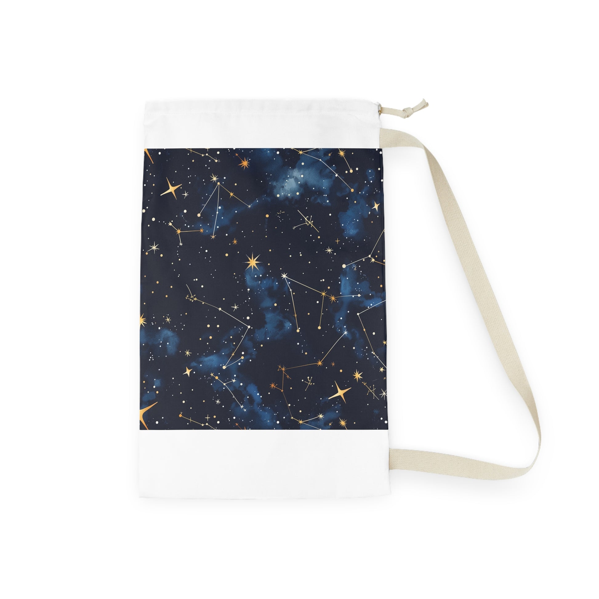 "Starry Night Laundry Bag with Constellation Stars Pattern - Stylish home essential for transporting laundry"