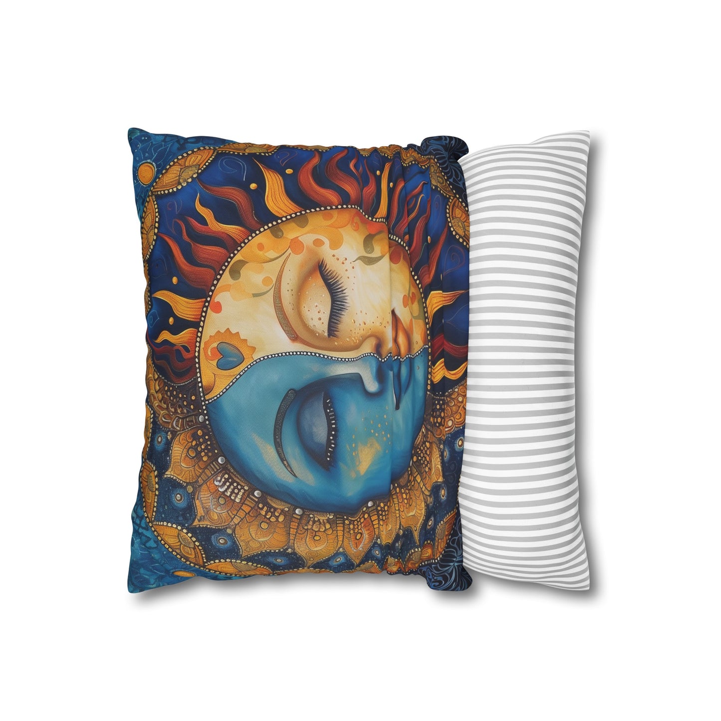 "Sun & Moon Mandala Pillowcase - Celestial balance design for cosmic harmony and stylish comfort"