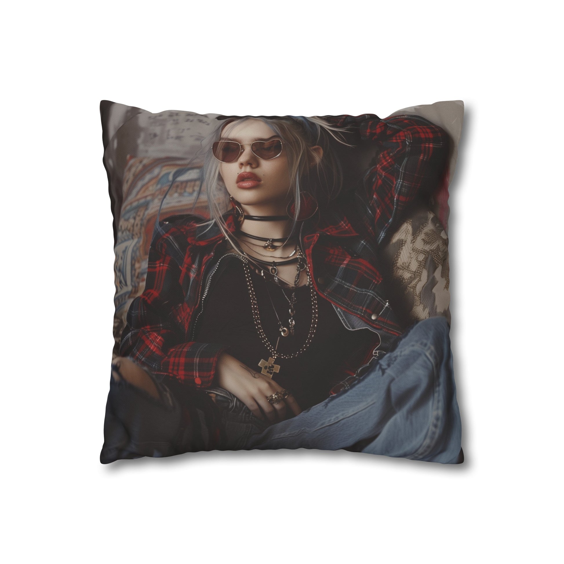 "Iconic Grunge Revival Pillowcase - Distressed textures, bold typography, 90s-inspired design for rebellious cool vibes in your bedroom. High-quality and stylish, perfect for all seasons. Makes a great gift! Shop now."