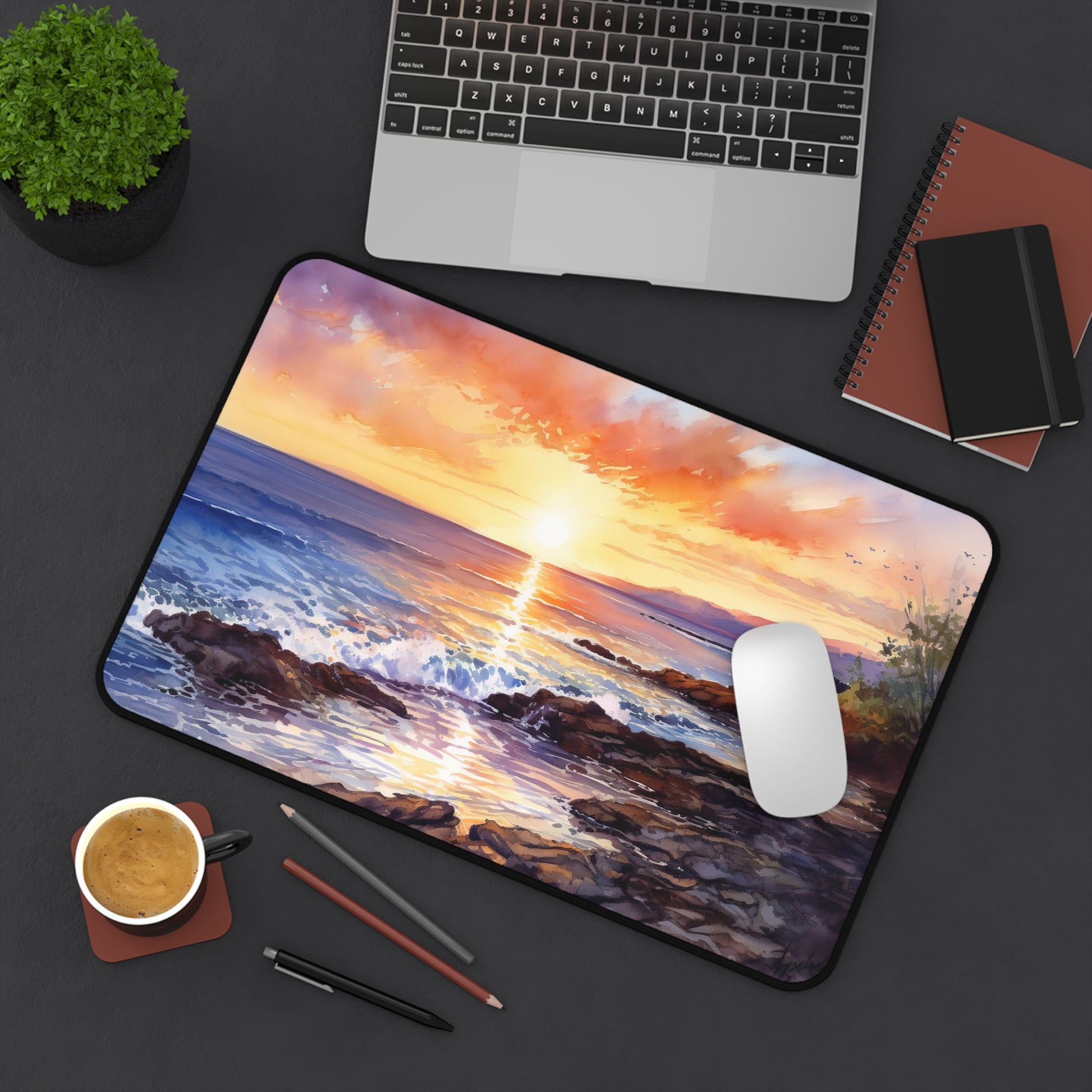 "Ocean sunrise desk mat, bring seaside paradise to your workspace, inspiration for workday"