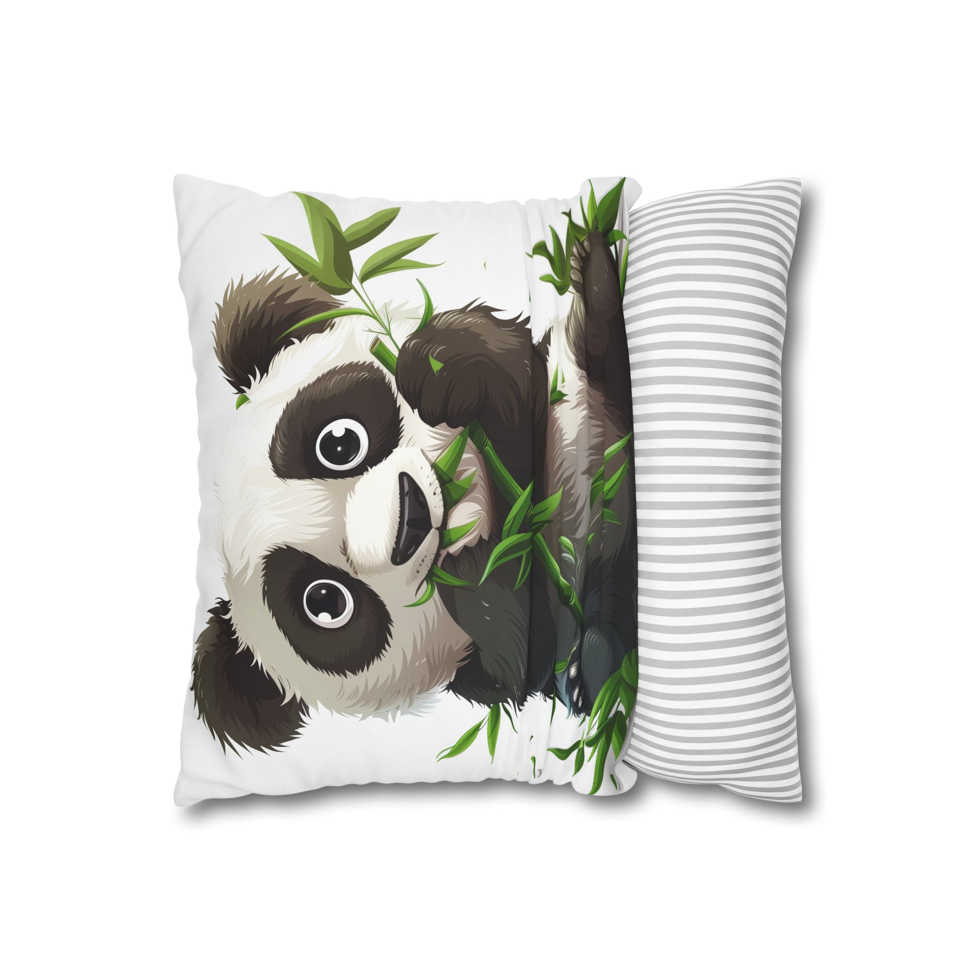 "Happy Panda Pillowcase - High-quality and stylish design featuring a playful panda enjoying a bamboo snack. Perfect for all seasons and makes a great gift!"