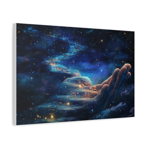 Path of Stars Leading to a Giant Hand Stretched Canvas Wall Art