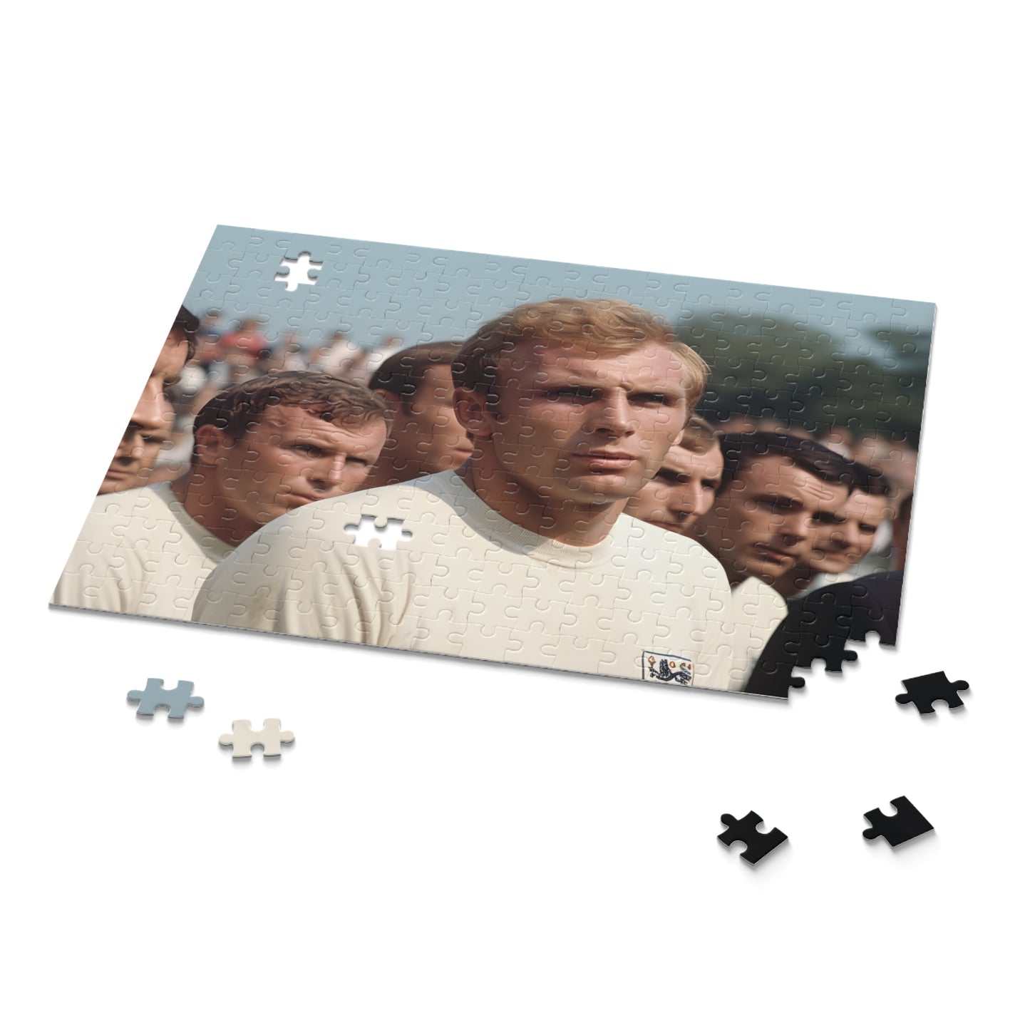 "Bobby Moore World Cup Puzzle - Engaging jigsaw puzzle of England's 1966 victory with Bobby Moore lifting trophy"