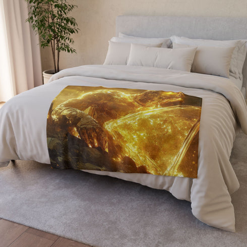 Golem of Glass & Gold Rising from Earth — Plush Fleece Throw Blanket — Product Detail View 6