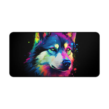 "Charming Husky Pup Desk Mat - Protect your workspace with this adorable and durable mat"