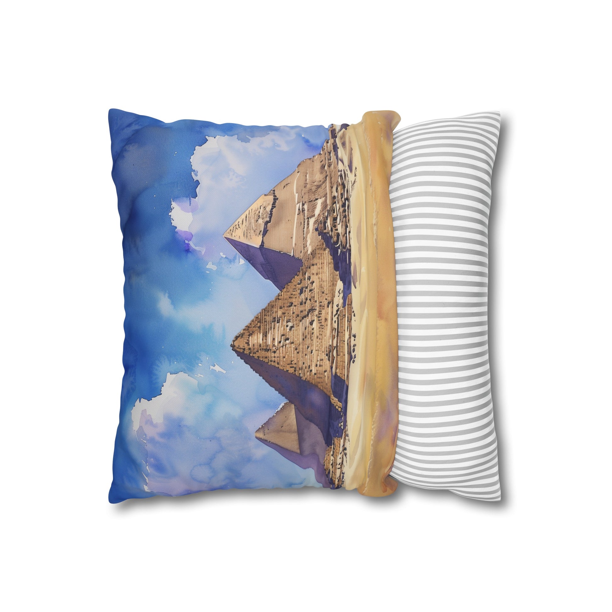 "Pyramids of Giza Watercolor Pillowcase - High-quality Egyptian design for a comfortable and stylish decor statement, perfect for all seasons. Makes a great gift!"