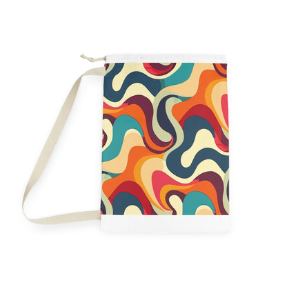 "Colorful Retro Waves laundry bag, funky design for organized laundry routine"