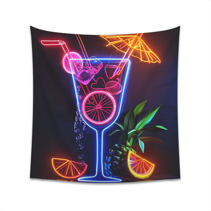 "Island Time: A Neon Cocktail Tapestry - Tropical getaway vibes in vibrant neon. High-quality, stylish, perfect for all seasons. Ideal gift. Available in 34" x 40" and 57" x 57" sizes. Shop now at BenCPrints."