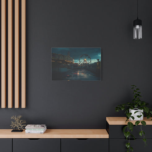 Abandoned Carnival at Night Stretched Canvas Wall Art