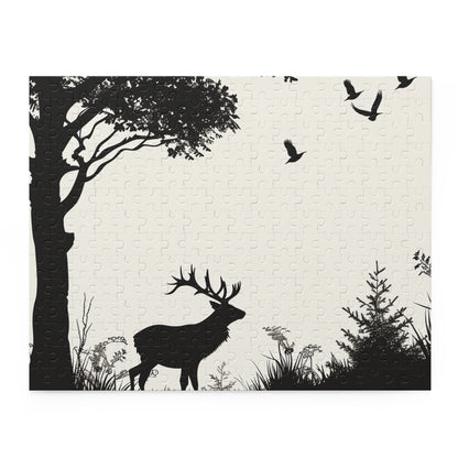 Wildlife silhouette nature jigsaw puzzle with intricate animal shapes against serene landscapes