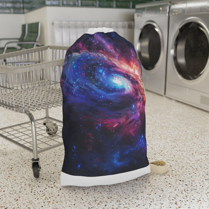 "Vibrant Neon Galaxy Laundry Bag with Cosmic Patterns for Out of This World Laundry Day Experience"