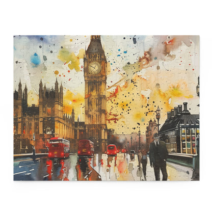 "Big Ben Watercolor Puzzle - Piece together iconic London landmark with stunning cityscape scene"