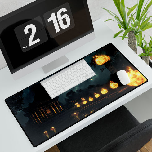 Moonlight Temple with Levitating Torches — XL & XXL Desk Mat — 3mm Non-Slip Natural Rubber Base Detail