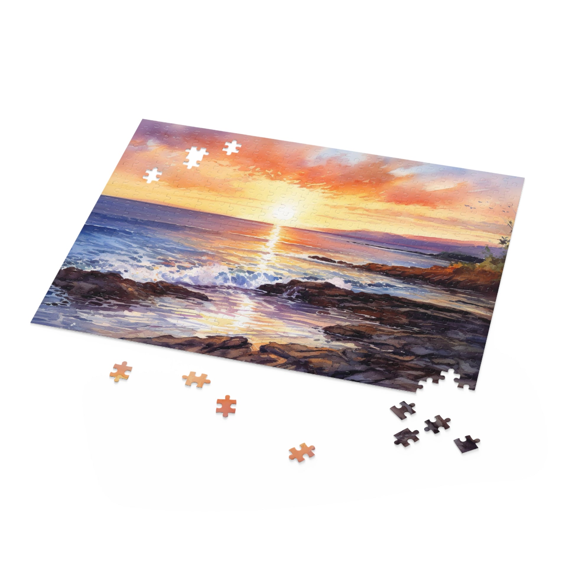 "Tranquil sunrise beach jigsaw puzzle for a relaxing escape"