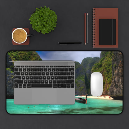 "Koh Phi Phi Lagoon Desk Mat - Tranquil beauty of crystal clear waters and lush green cliffs"