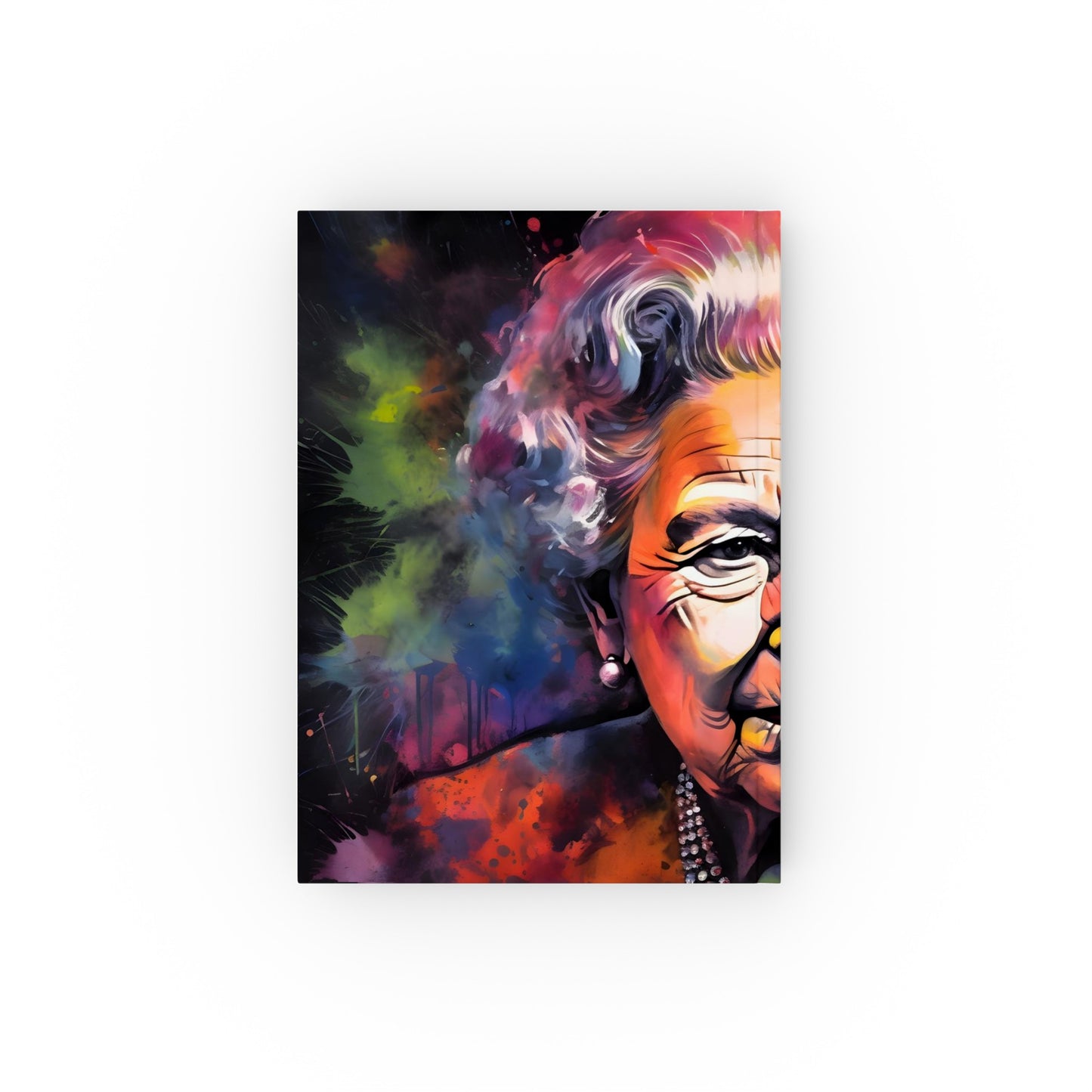 "Her Majesty in Neon: A Royal Tribute journal - Vibrant watercolor portrait of Queen Elizabeth II, perfect for history buffs and admirers of the Crown! High-quality and versatile. Makes a great gift."