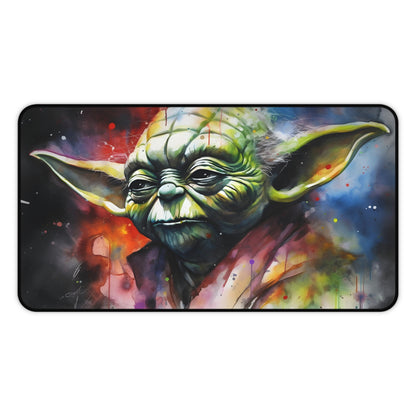 "Yoda watercolor desk mat with neon colors, perfect for Star Wars fans"