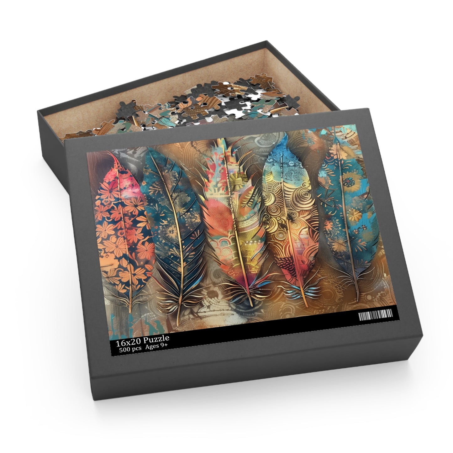 "Vibrant Bohemian Feathers Jigsaw Puzzle for a Relaxing Challenge"