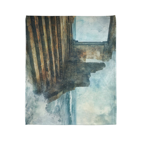 Crystal Tide Sweeping over Ruins Plush Fleece Throw Blanket
