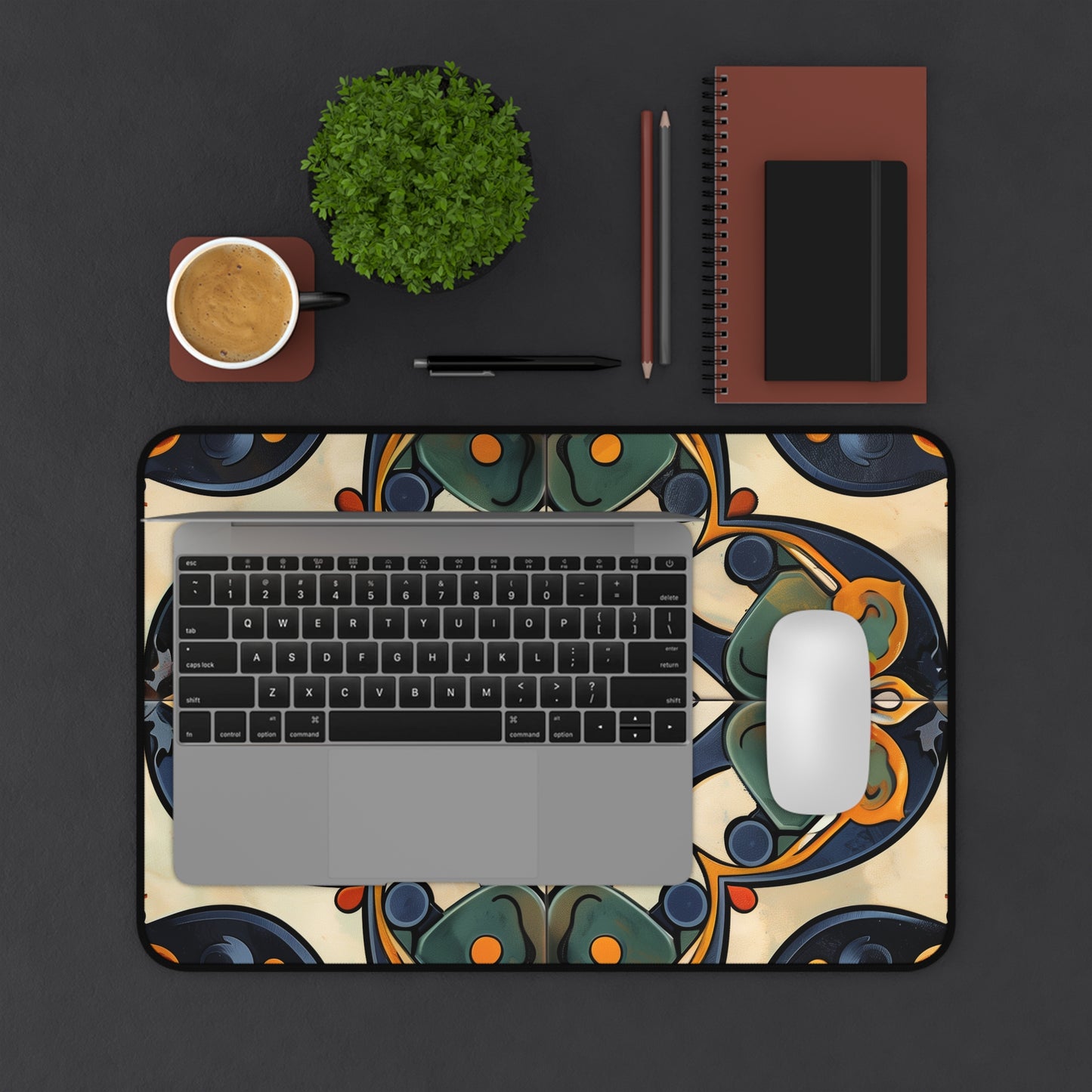 "Artisan Tiles Desk Mat - Stylish and protective workspace accessory with traditional tile pattern"