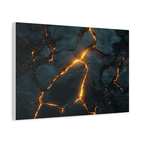 Cracked Earth with Glowing Veins — Canvas Wall Art — Side Profile & Stretched Corner Detail