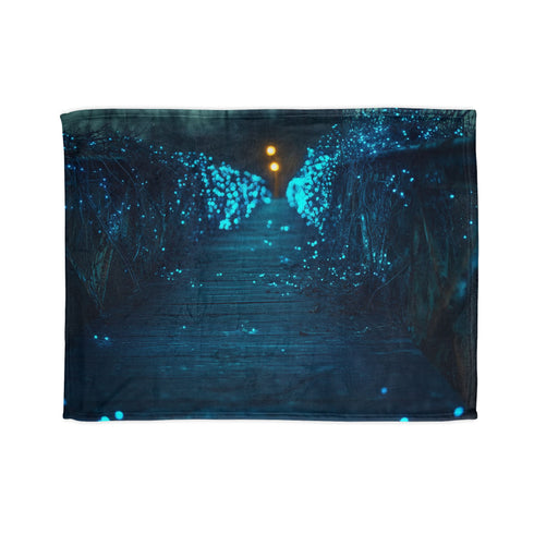 Bioluminescent Vines on a Ghost Bridge — Plush Fleece Throw Blanket — Full Flat Artwork View