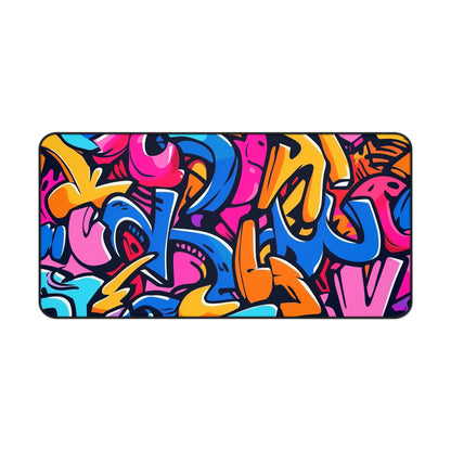 "Neon Graffiti Desk Mat - Bold and Vibrant Urban Design for Motivated Workspaces"