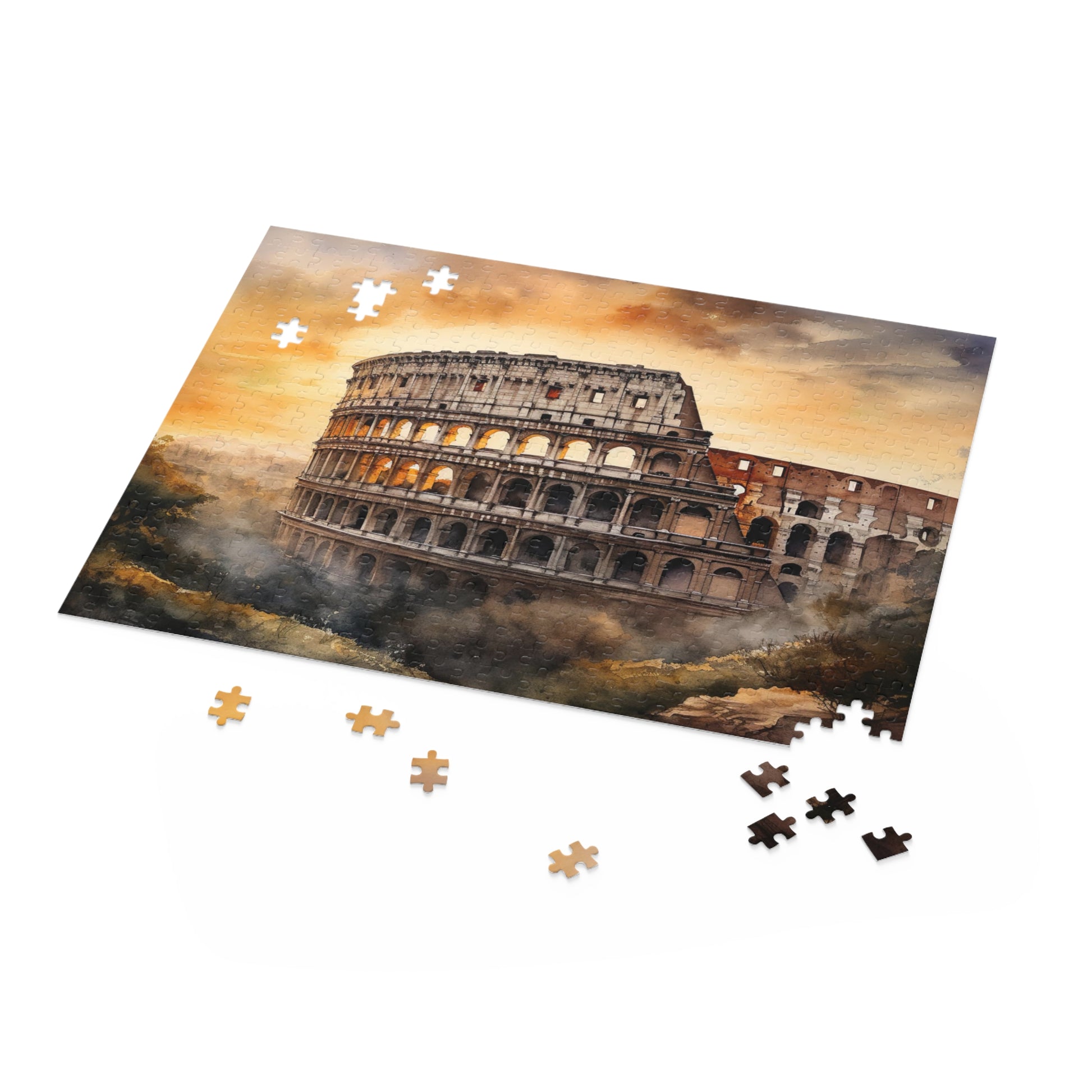 "Colosseum Sunset Jigsaw Puzzle - piece together Rome's beauty with stunning sunset view"