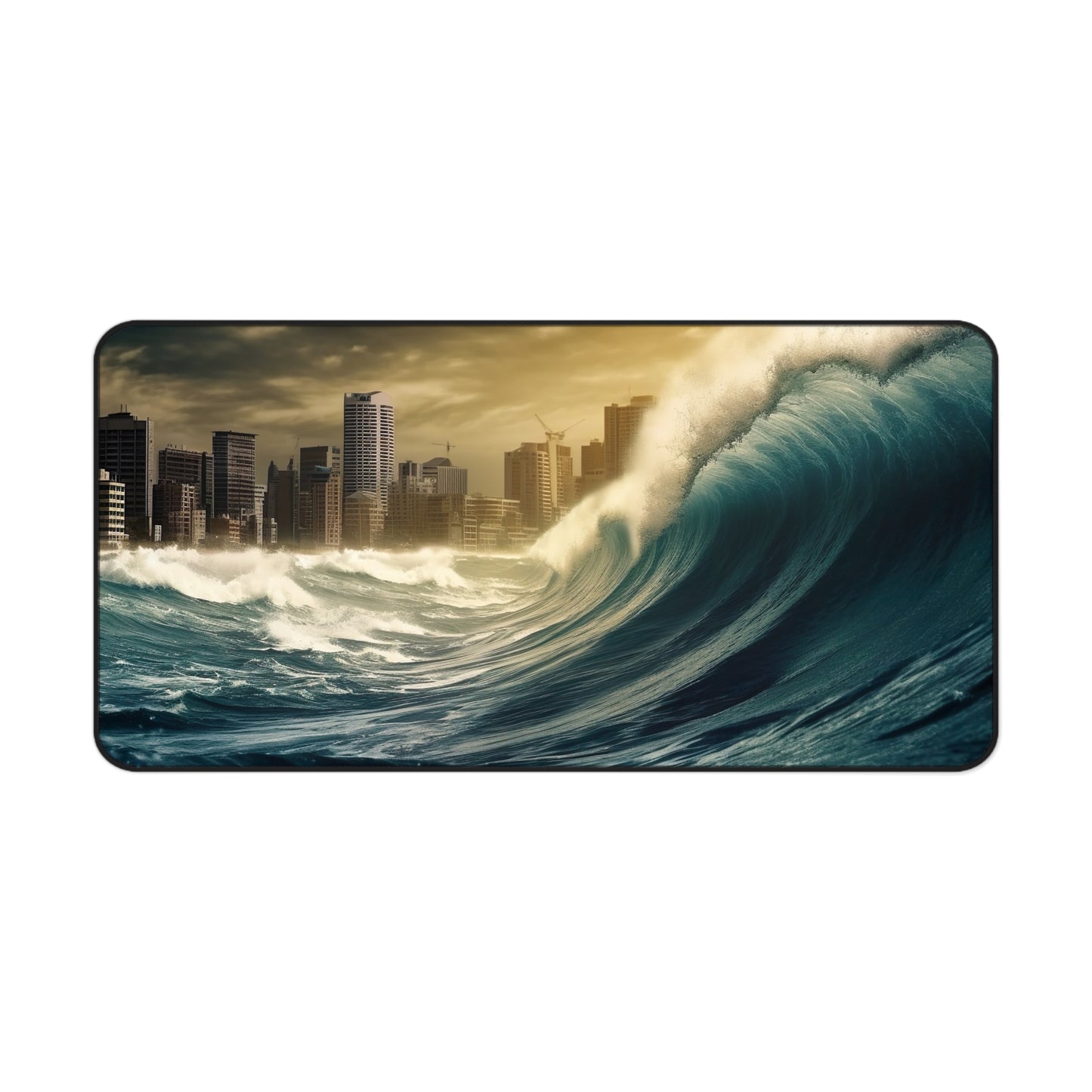 "Stunning Tsunami Wave Desk Protector - Add Nature to Workspace with Powerful Image"