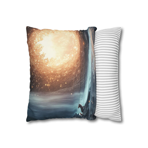 Quantum Fox Behind Waterfall Portal Double-Sided Square Cushion Cover