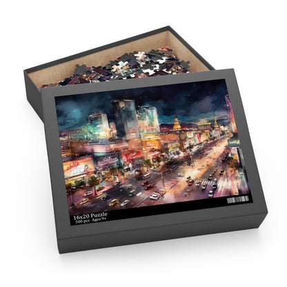 "Vibrant Vegas Strip jigsaw puzzle with dazzling lights and iconic landmarks"