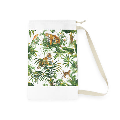 "Tiger Print Laundry Bag - Jungle Safari design with majestic tigers, perfect for animal lovers"