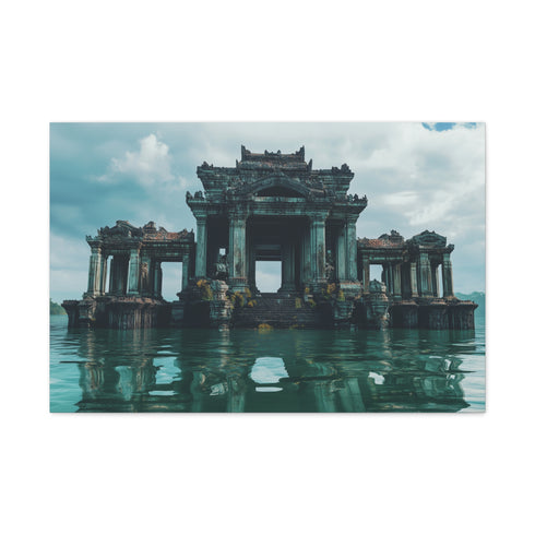Epic Showdown on Floating Ruins — Canvas Wall Art — Living Room Wall Lifestyle View