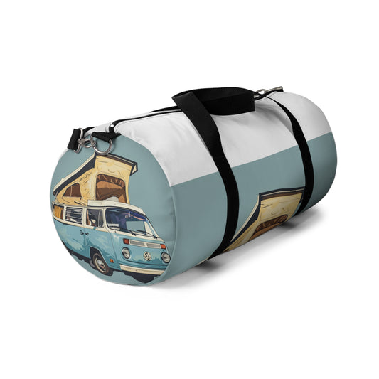 Light Blue Retro Camper Duffel | Duffle Bags | Accessories, All Over Print, AOP, Assembled in the USA, Assembled in USA, Bags, Duffle, Made in the USA, Made in USA | Prints with Passion