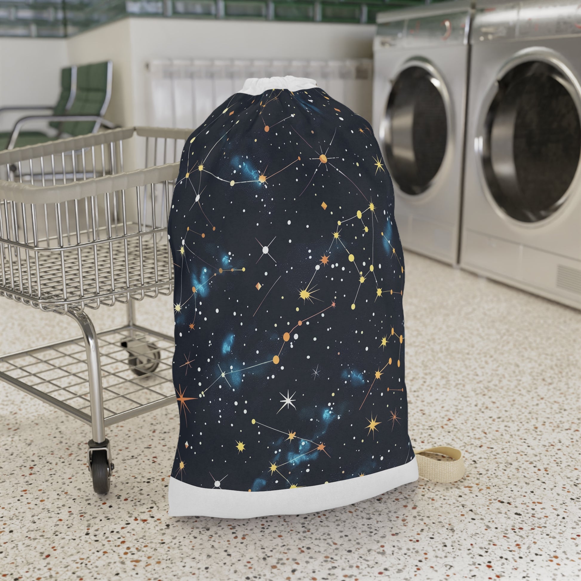 "Starry Night Laundry Bag - Constellation stars seamless pattern, stylish and functional laundry organization"