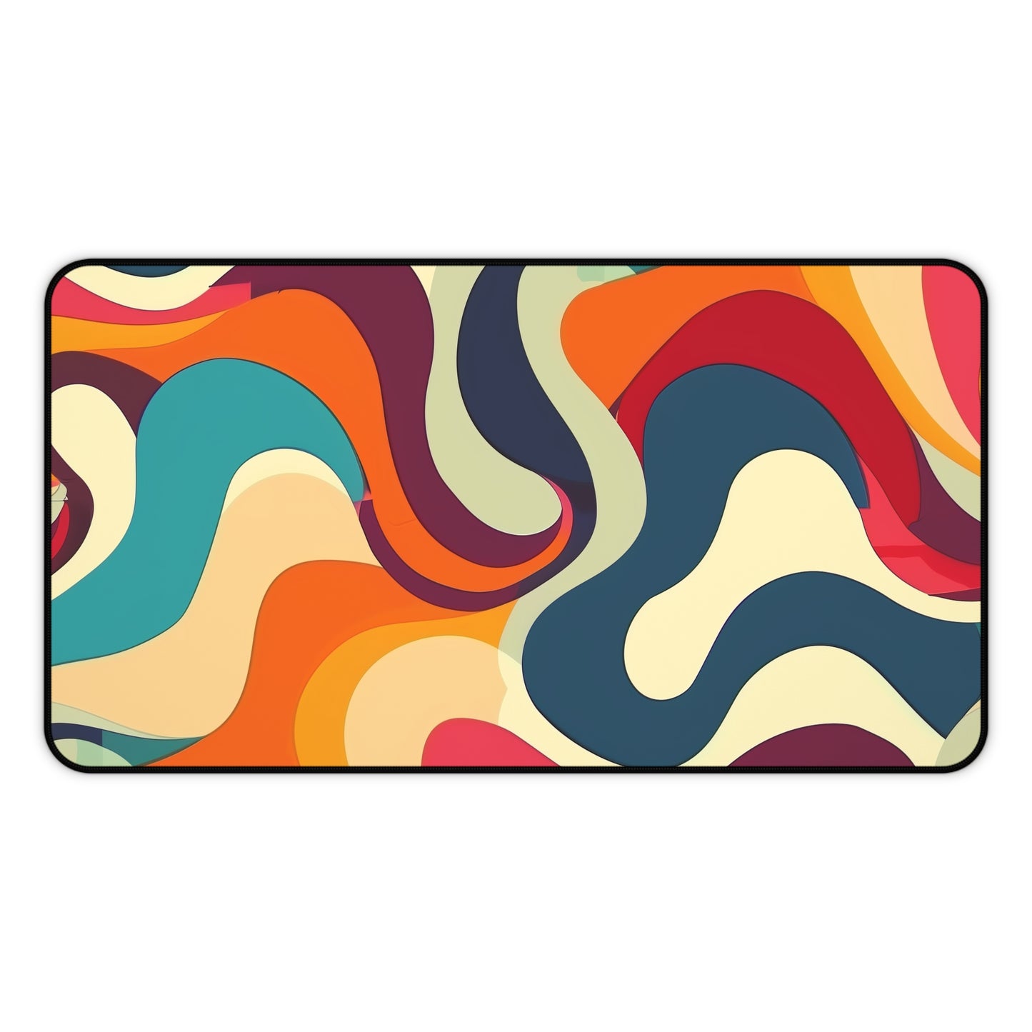 "Vibrant Retro Waves Desk Mat, stylish and protective workspace accessory"