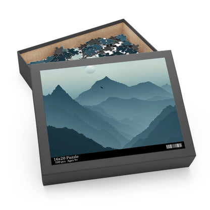 "Mountain Escape Jigsaw Puzzle - Tranquil minimalist landscape with serene colors and clean lines"