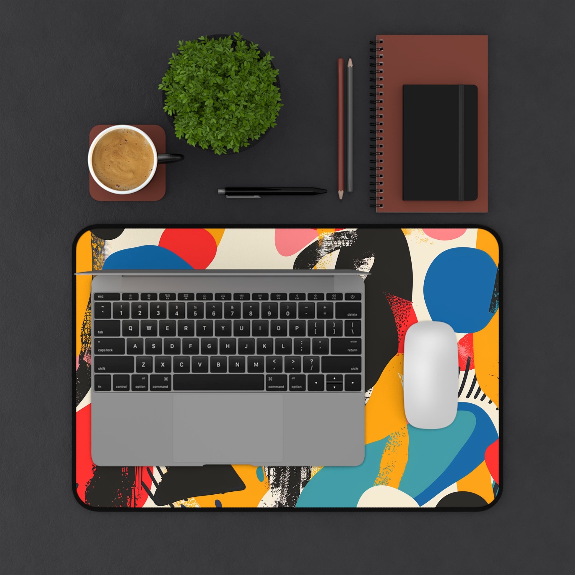 "Modern Abstract Bright Desk Mat - Add a pop of color and style to your workspace with this bold and vibrant desk accessory"