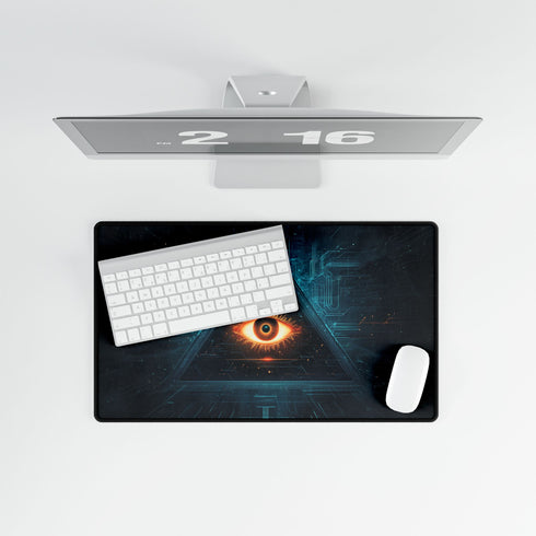 Glowing Eye in Pyramid with Circuit Lines — XL & XXL Desk Mat — Product Detail View 8