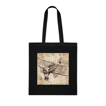 "Adventure Awaits Tote Bag with Vintage Airplane and Travel Stamps Design - High-Quality, Stylish, and Perfect for All Seasons - Makes a Great Gift - Shop Now at BenCPrints"