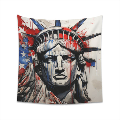 Abstract Americana Flag Tapestry - Patriotic Art with Bold Linework and Vibrant Colors for All Seasons