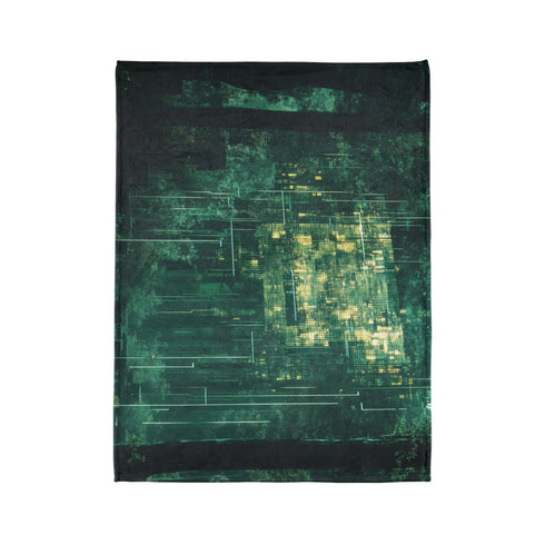 Hologram of the Past Glitching in Forest — Plush Fleece Throw Blanket — Product Detail View 10