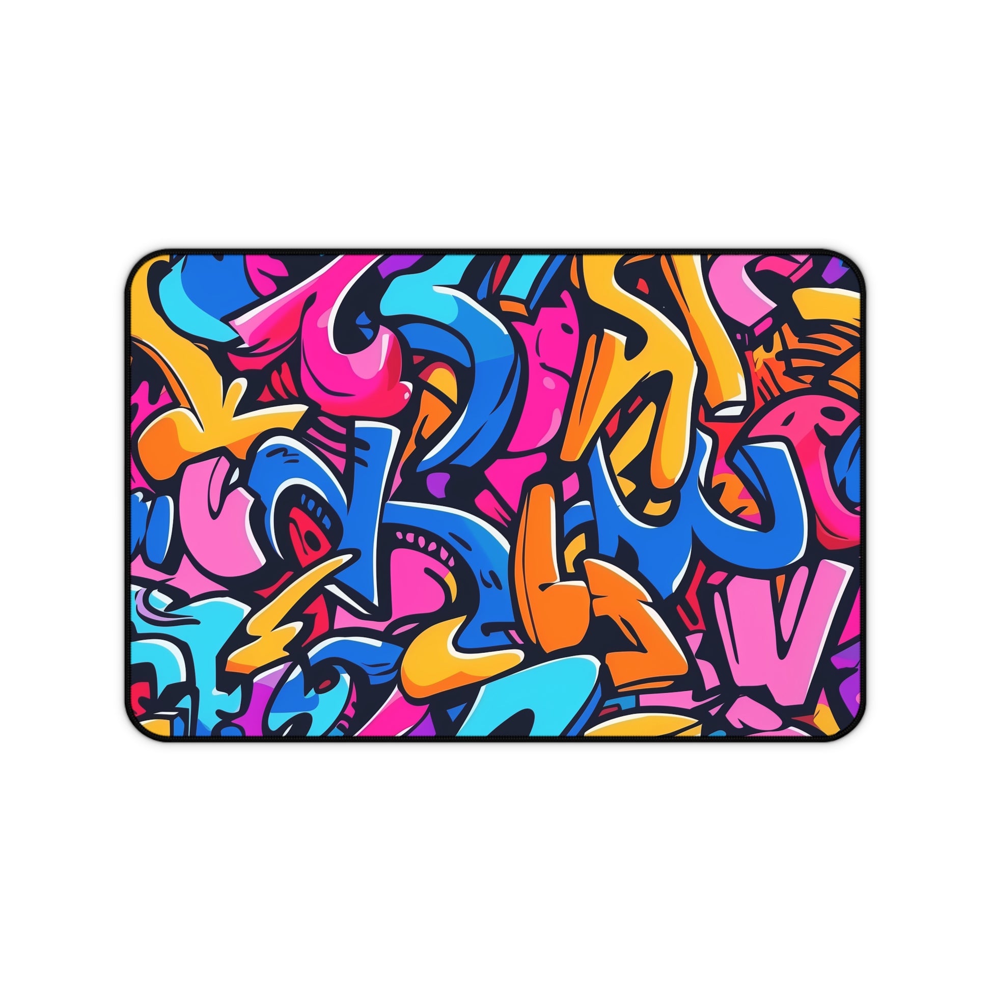 "Urban Graffiti Neon Desk Mat - Bold and Vibrant Workspace Accessory for Motivation and Organization"