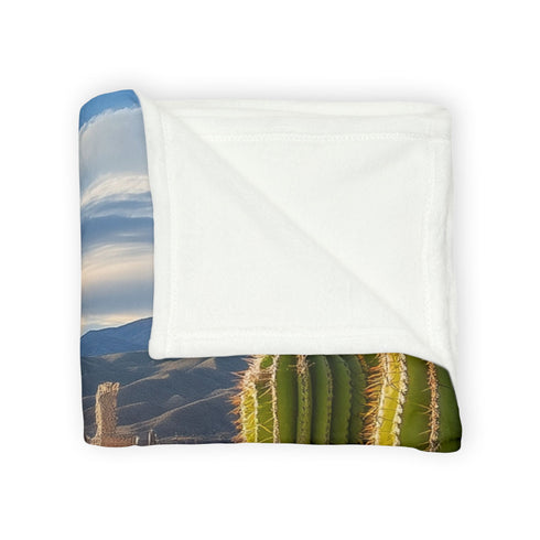 Cactus Shaped Like Ancient Ruins Plush Fleece Throw Blanket