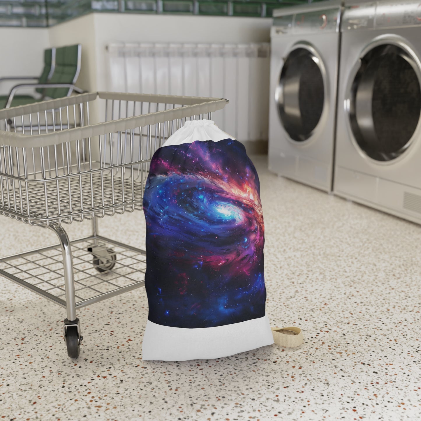 "Vibrant Neon Galaxy Laundry Bag with Cosmic Patterns for out of this world laundry day"