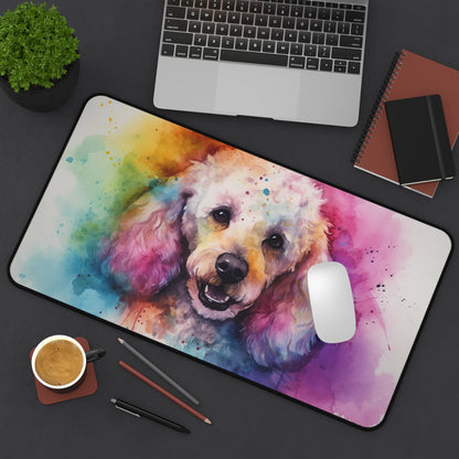 "Whimsical Poodle Paradise Desk Mat - Adorable and playful design to brighten your workspace"