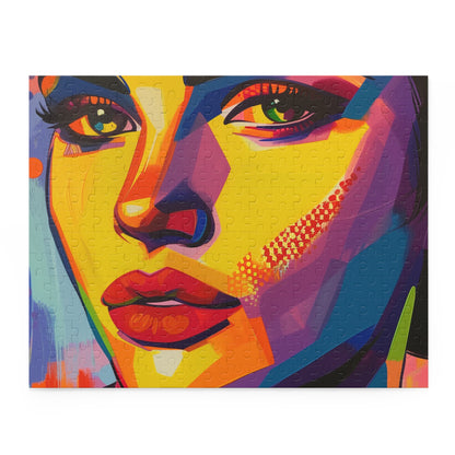 Colorful pop art portrait jigsaw puzzle with bold colors and intricate details, perfect for modern art lovers.